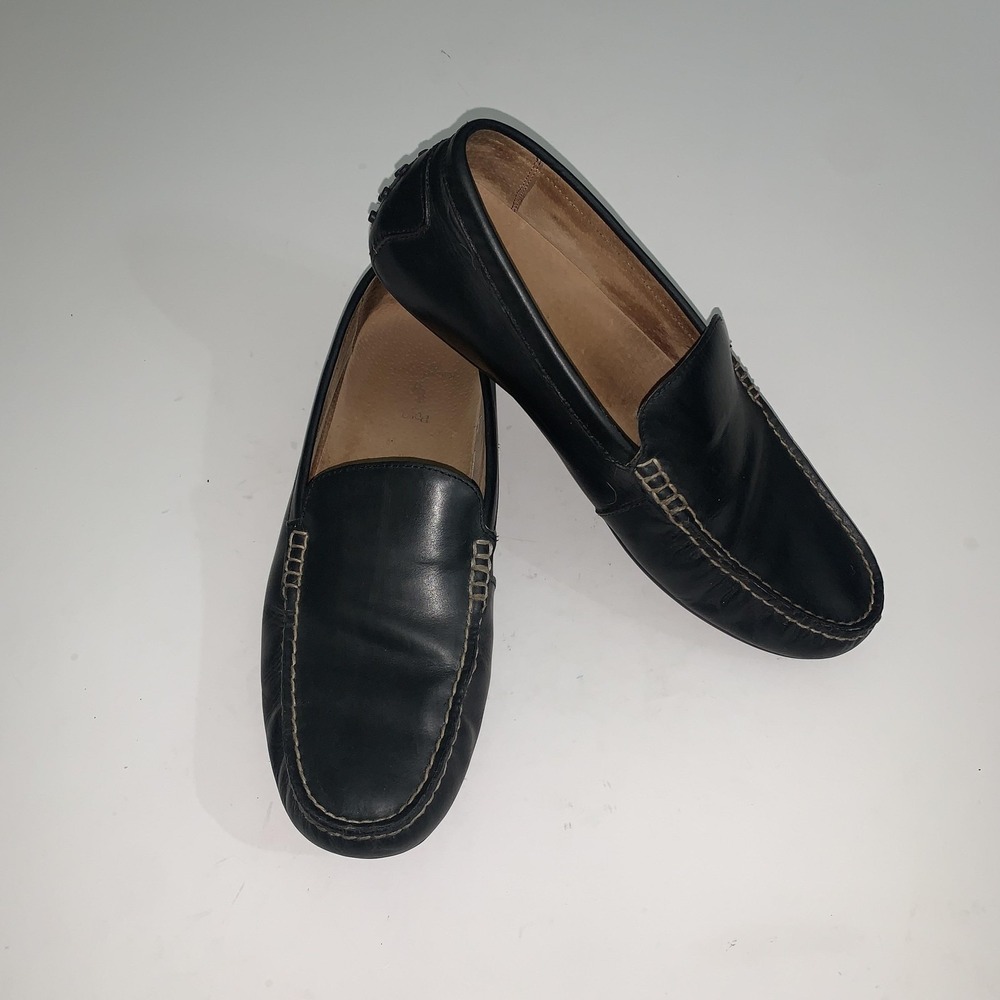 Polo Ralph Lauren Woodley Shoes Men 12 Black Driving Moc Leather Slip On Loafers